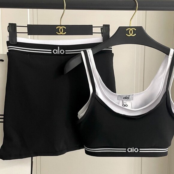 ALO Yoga Other - ALO Yoga Black & White Ribbed Sports Bra and Skirt Set